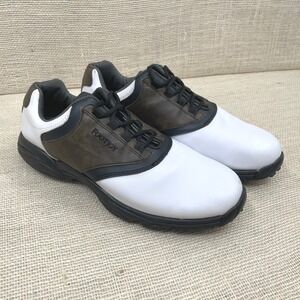 FootJoy Golf Shoes Men‎ White Brown Leather Saddle Spiked Spikeless Style Men 12